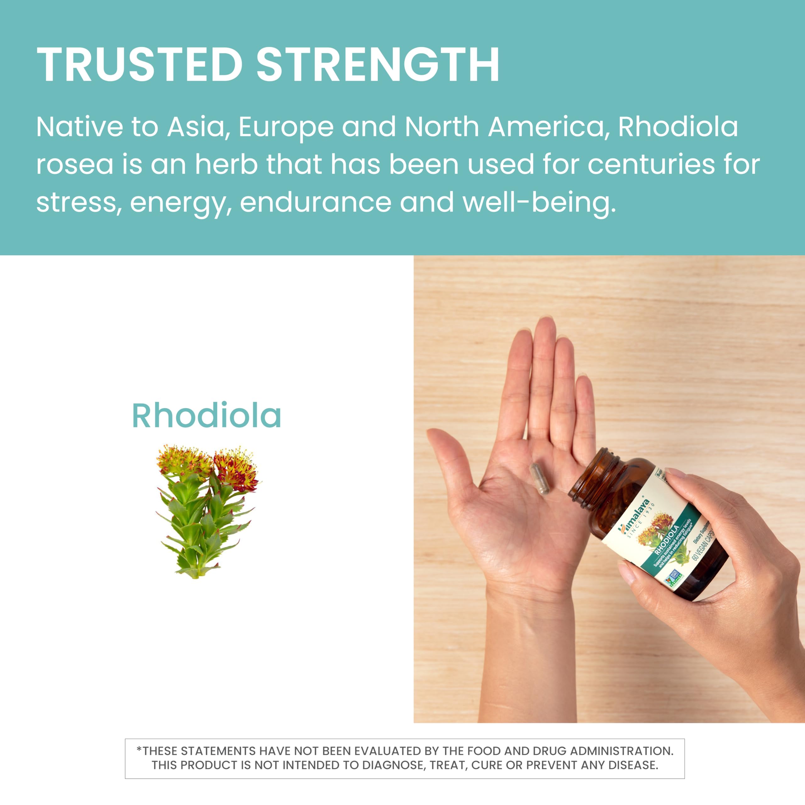 Himalaya Rhodiola Rosea vegan gluten-free label supports dietary choices.