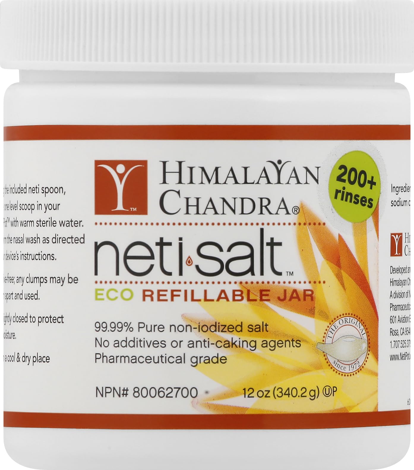Himalayan Chandra Neti Pot Salt Jar with 12 oz of pure non-iodized salt for nasal rinses