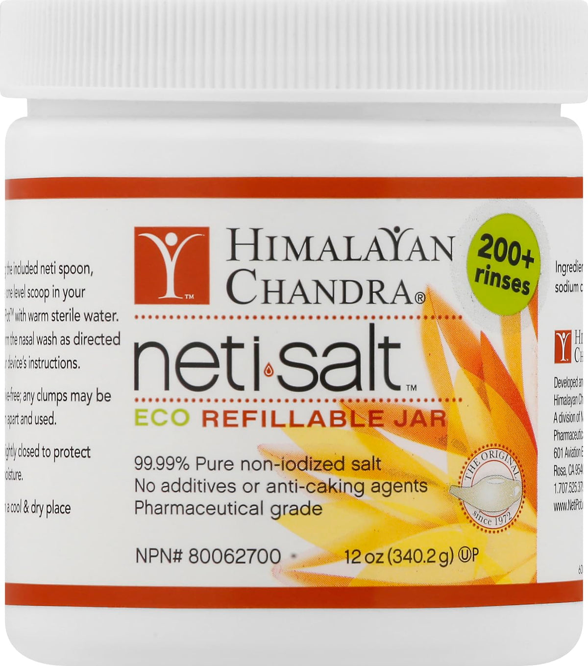 Himalayan Chandra Neti Pot Salt Jar with 12 oz of pure non-iodized salt for nasal rinses