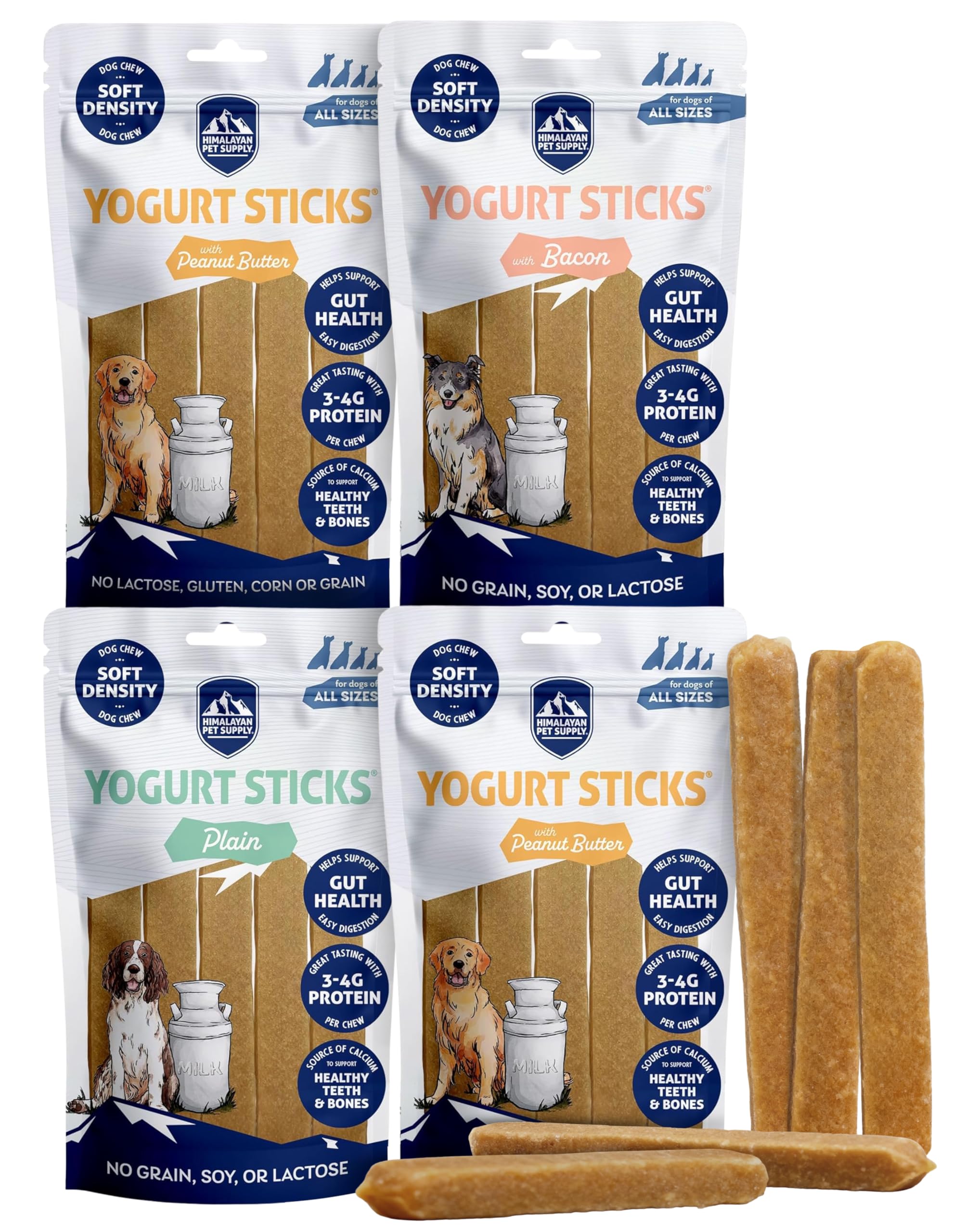 Himalayan Dog Chew Yogurt Sticks pack shot with mixed flavors for all breeds