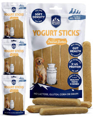 Himalayan Dog Chew Yogurt Sticks packaging highlights peanut butter flavor for dogs