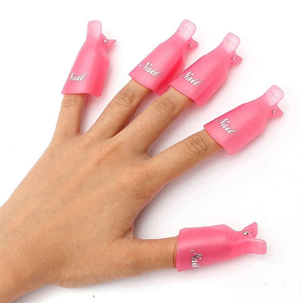 HiMo 10pc cap clips in pink secure remover wraps for quick polish changes