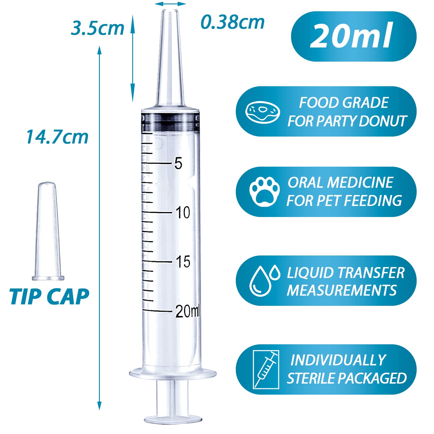 HiMo 20ml syringe dispensing liquid accurately in labs and kitchens.