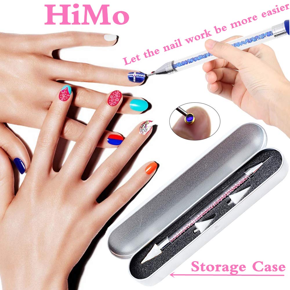 HiMo nail art tool in use helps accurate rhinestone placement.