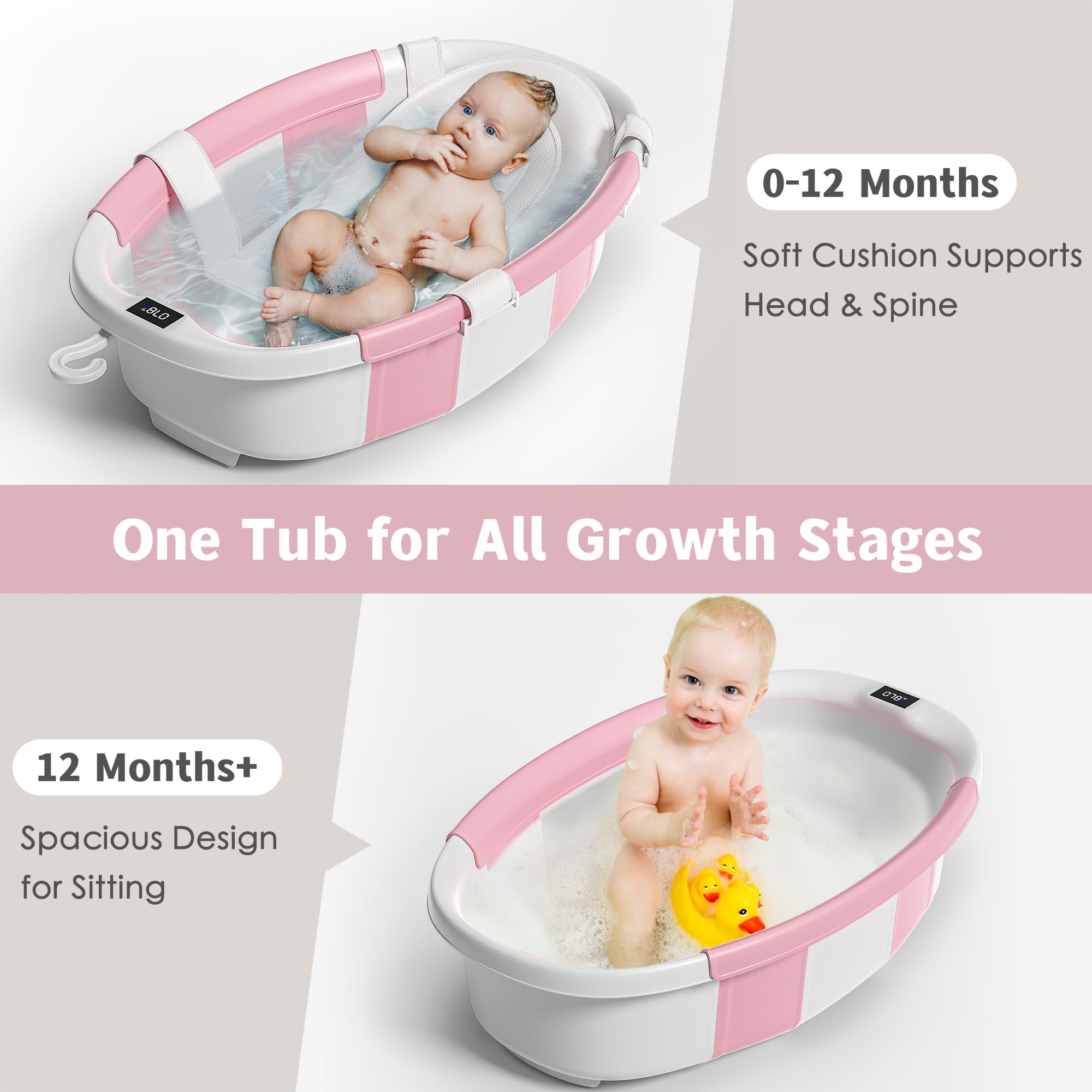 Himold collapsible baby bathtub folded for storage demonstrates ultra-compact portability.