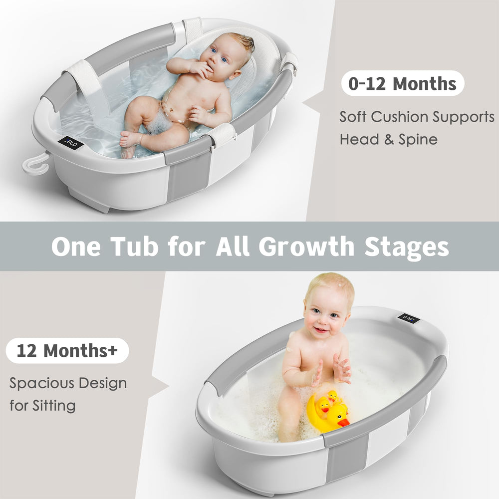 Himold collapsible baby bathtub folds quickly for easy storage and travel.