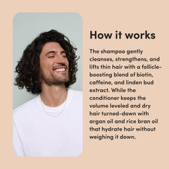Hims Biovolume 128 label closeup highlights a nutrient blend for fullness