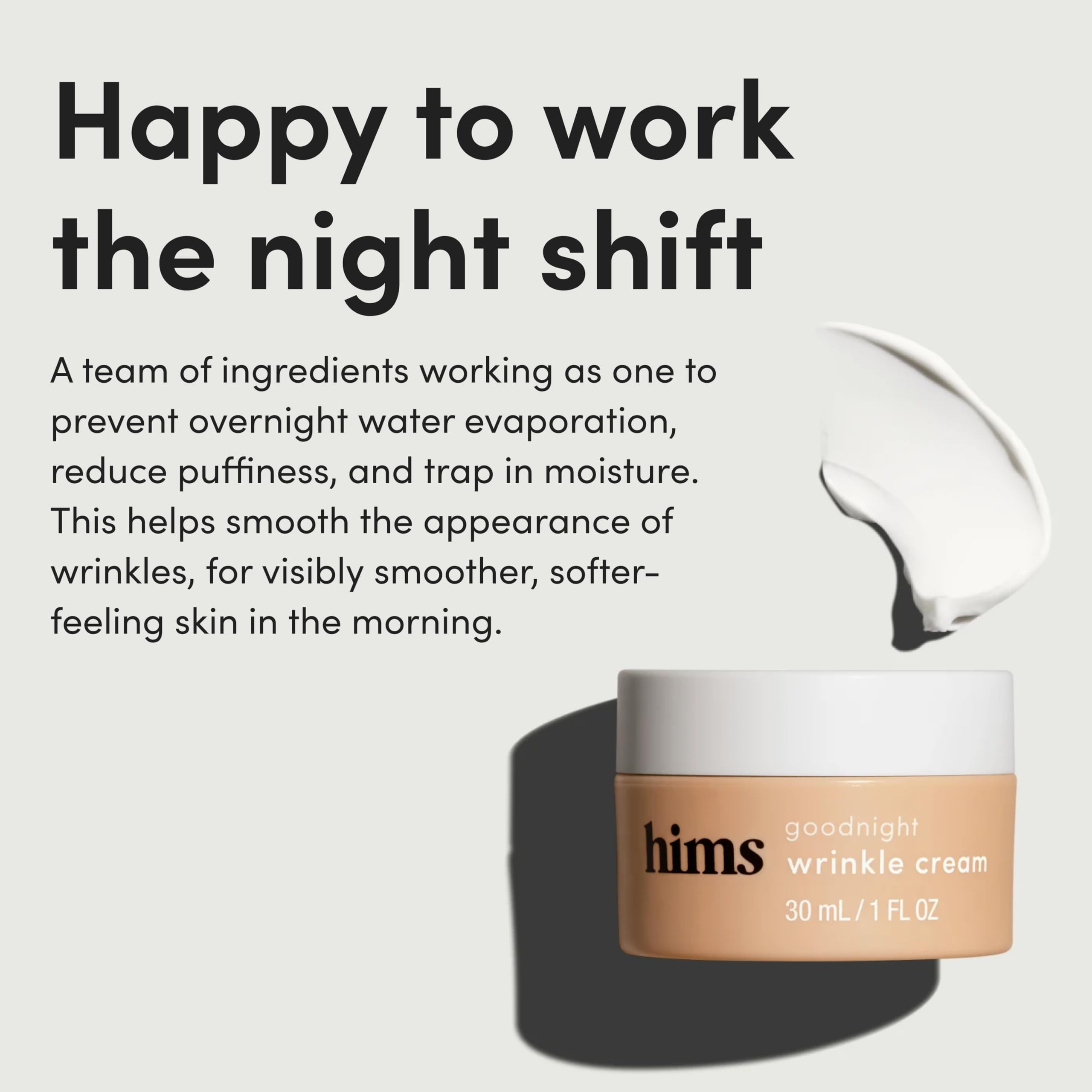Hims Goodnight Wrinkle Cream applying on face for overnight care