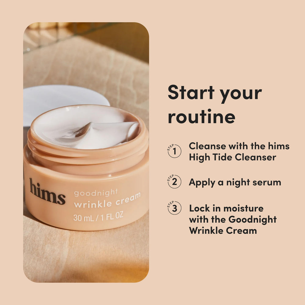 Hims Goodnight Wrinkle Cream packaging box on clean surface