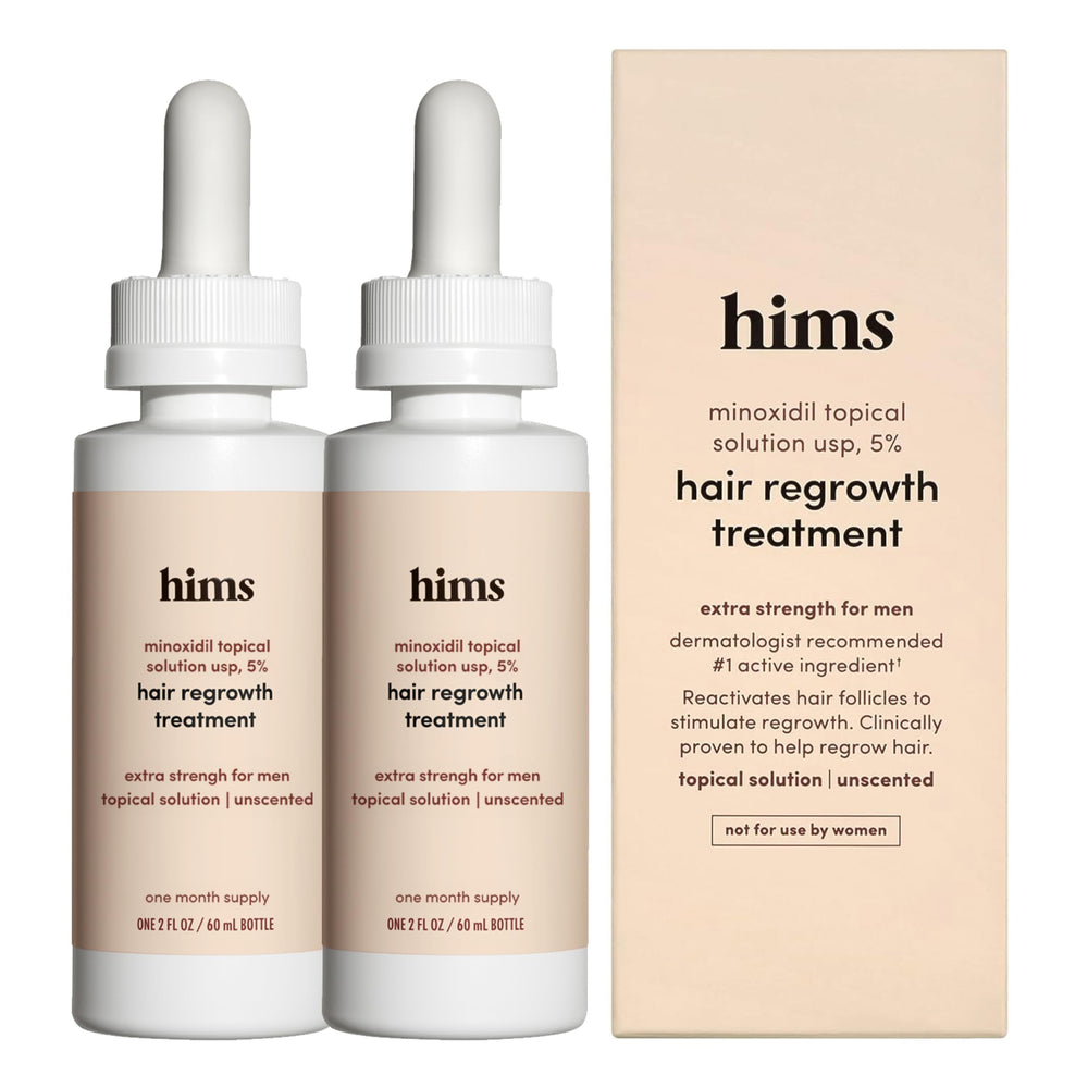 Hims Hair Regrowth bottle pour shows non-greasy topical solution.