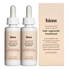 Hims Hair Regrowth bottle pour shows non-greasy topical solution.
