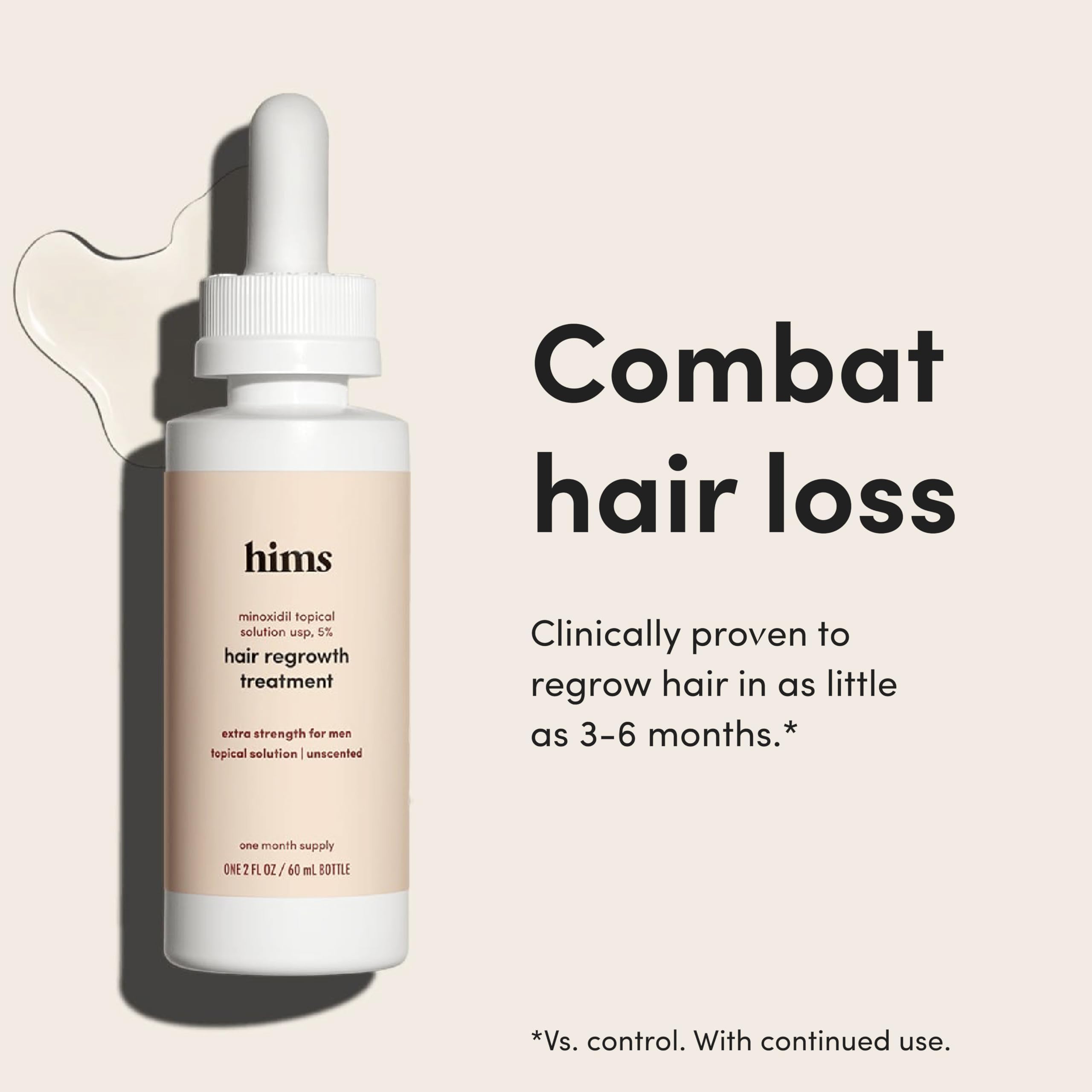 Hims Hair Regrowth dropper application on scalp for precise dosing.