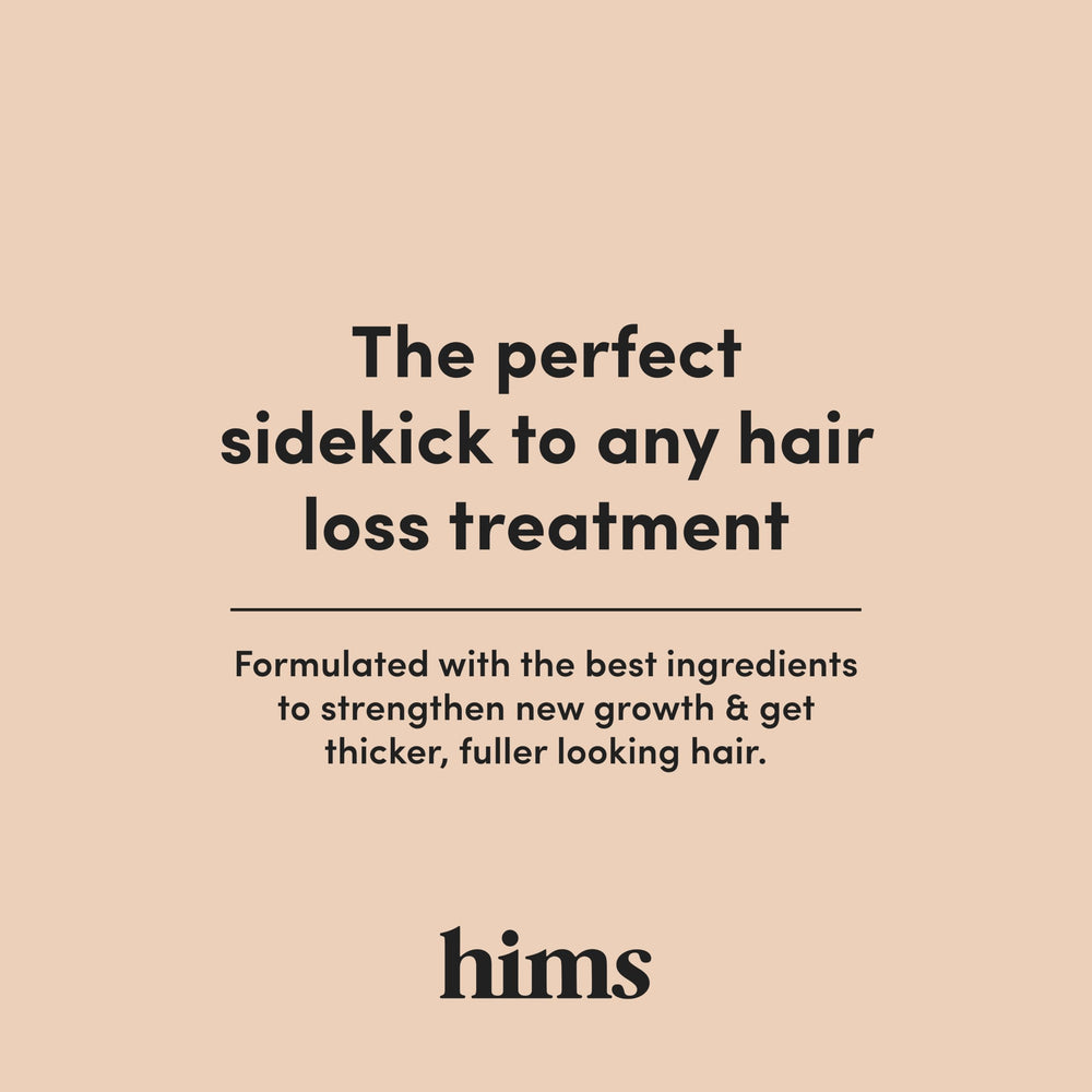 Hims & Hers Max Volume Shampoo root lift shot illustrating added volume.