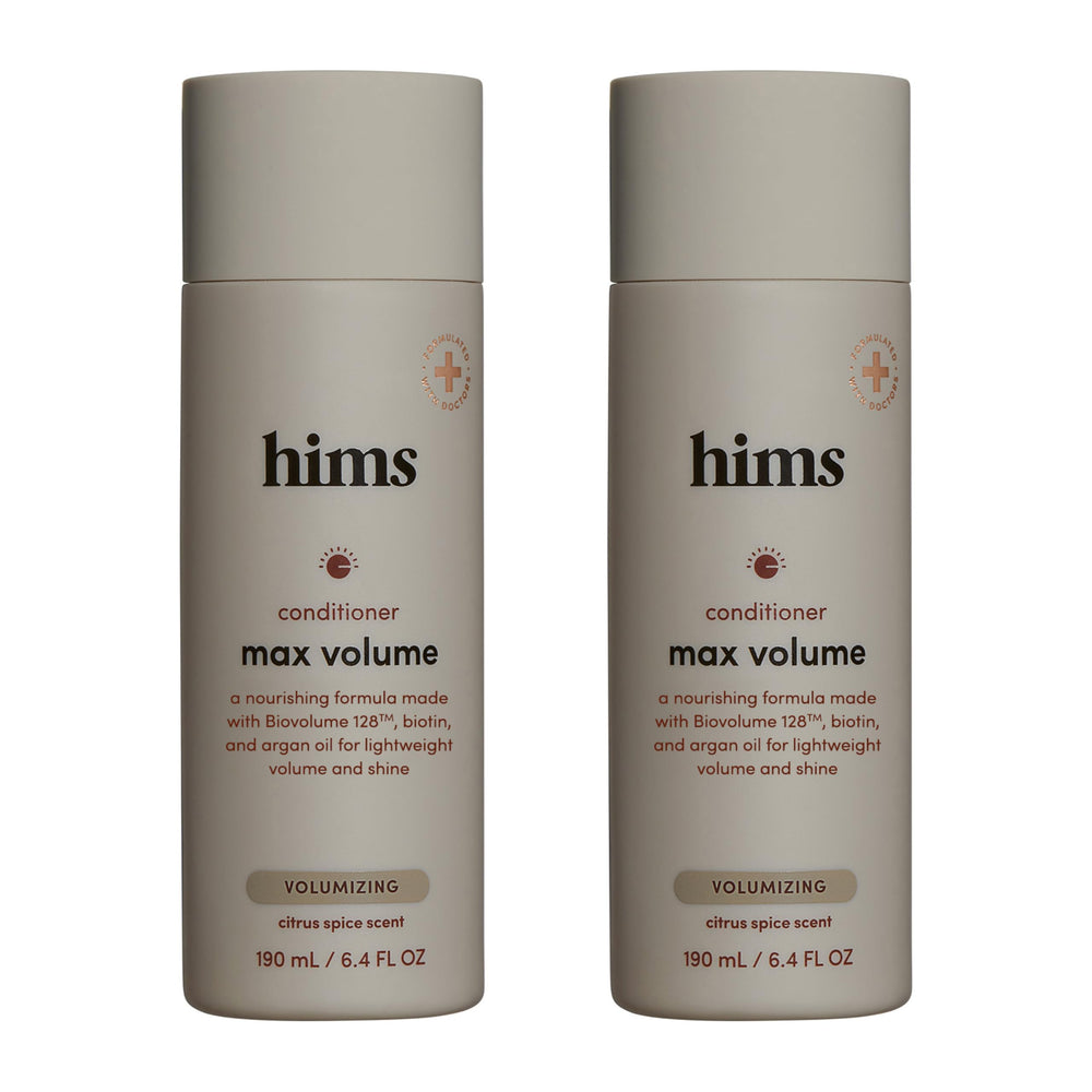 Hims Max Volume Conditioner bottle pour for precise daily application and volumizing results