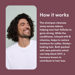 hims Thick Fix shampoo lather in hand showing rich foam for cleansing.