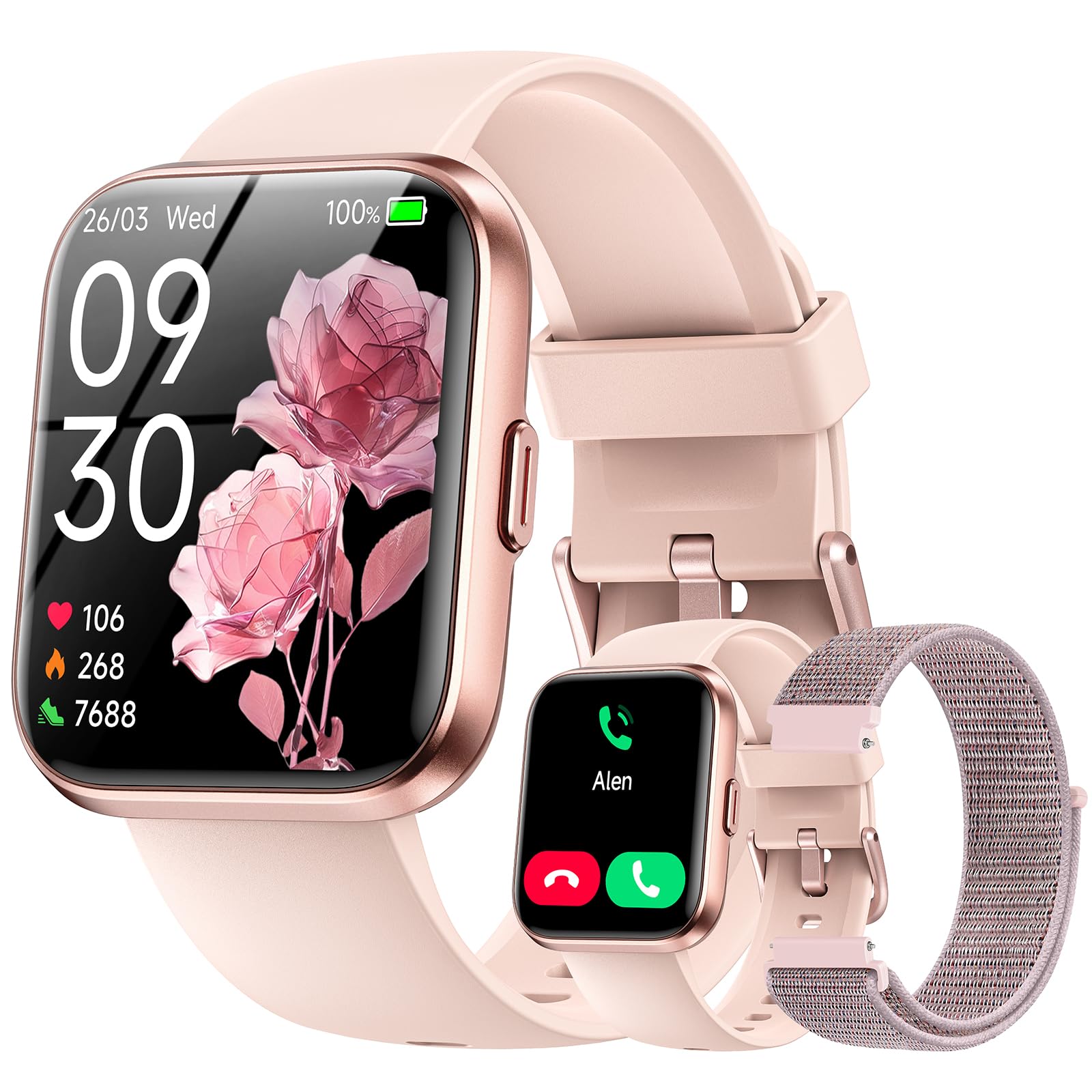 Hingso women's smart watch on wrist with call alerts for seamless connectivity