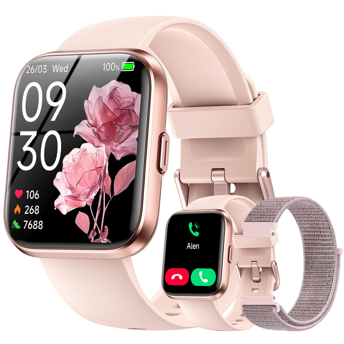 Hingso women's smart watch on wrist with call alerts for seamless connectivity