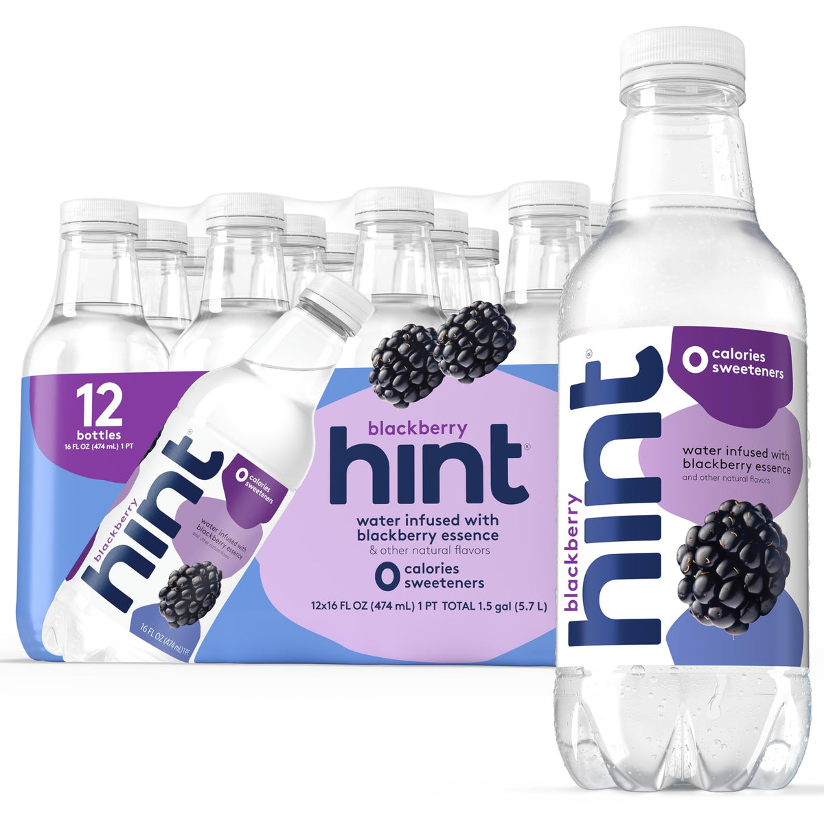 Hint Blackberry fruit-infused water bottle with natural flavor and zero sugar.