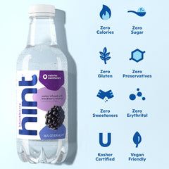 Close-up of Hint Blackberry label highlighting zero sugar.