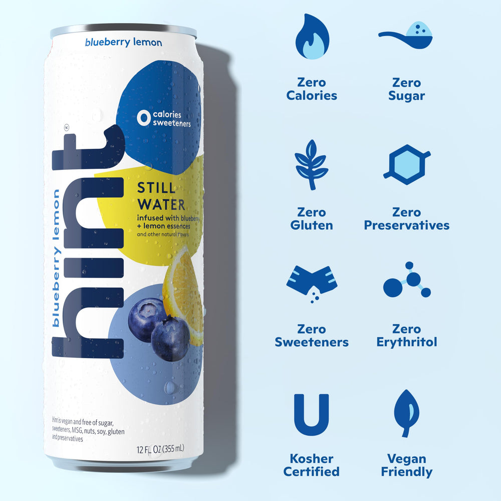 Hint Blueberry Lemon can pour demonstrates easy pour into glass while sugar-free