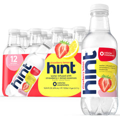 Hint strawberry lemon fruit-infused water bottle close-up, zero calories