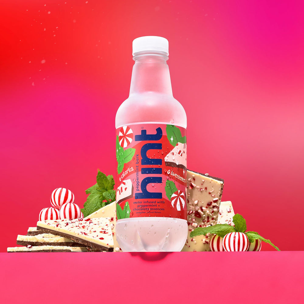 Hint Peppermint Bark bottle in fridge ready for quick hydration