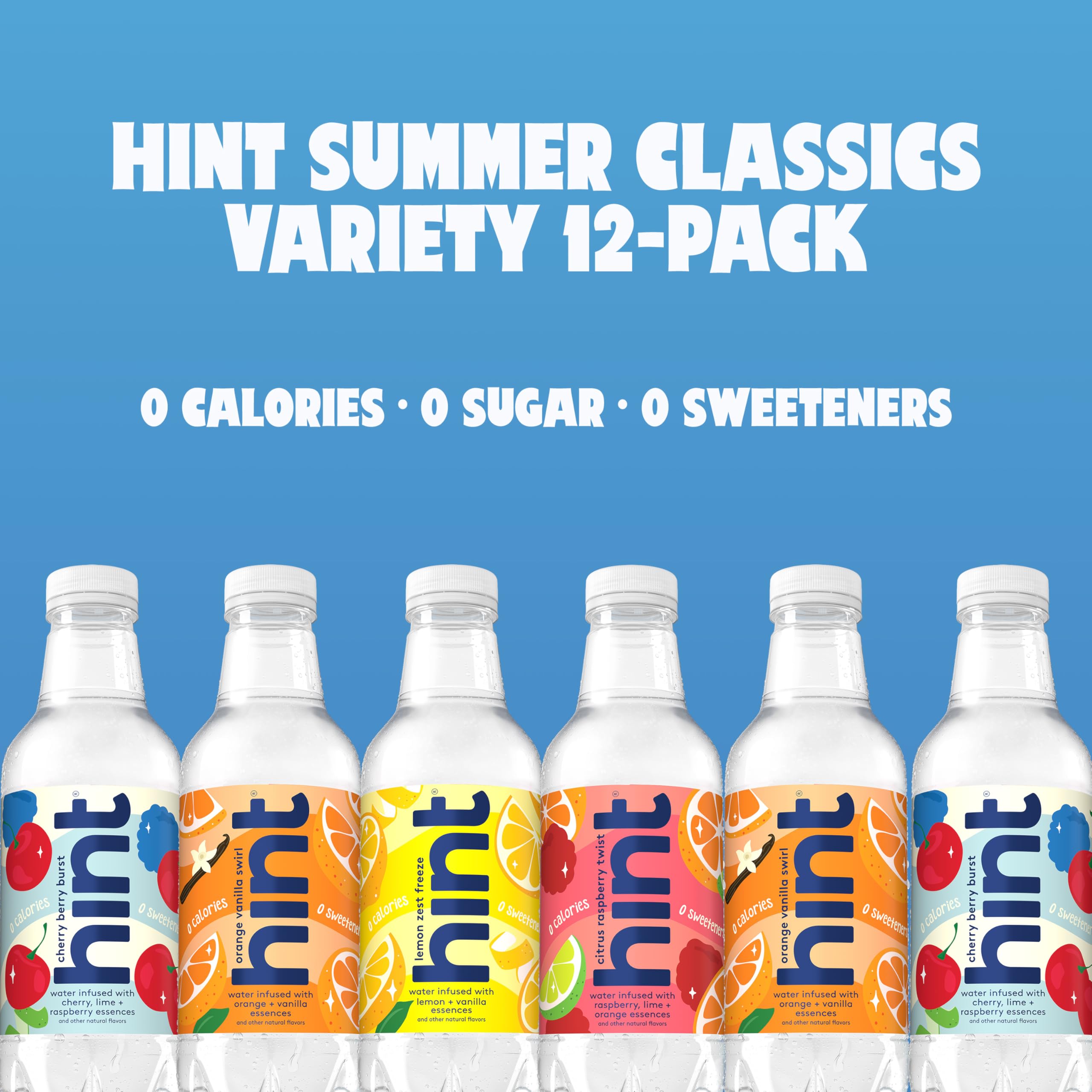 Hint purified water bottle on table demonstrates pure taste and everyday refreshment.
