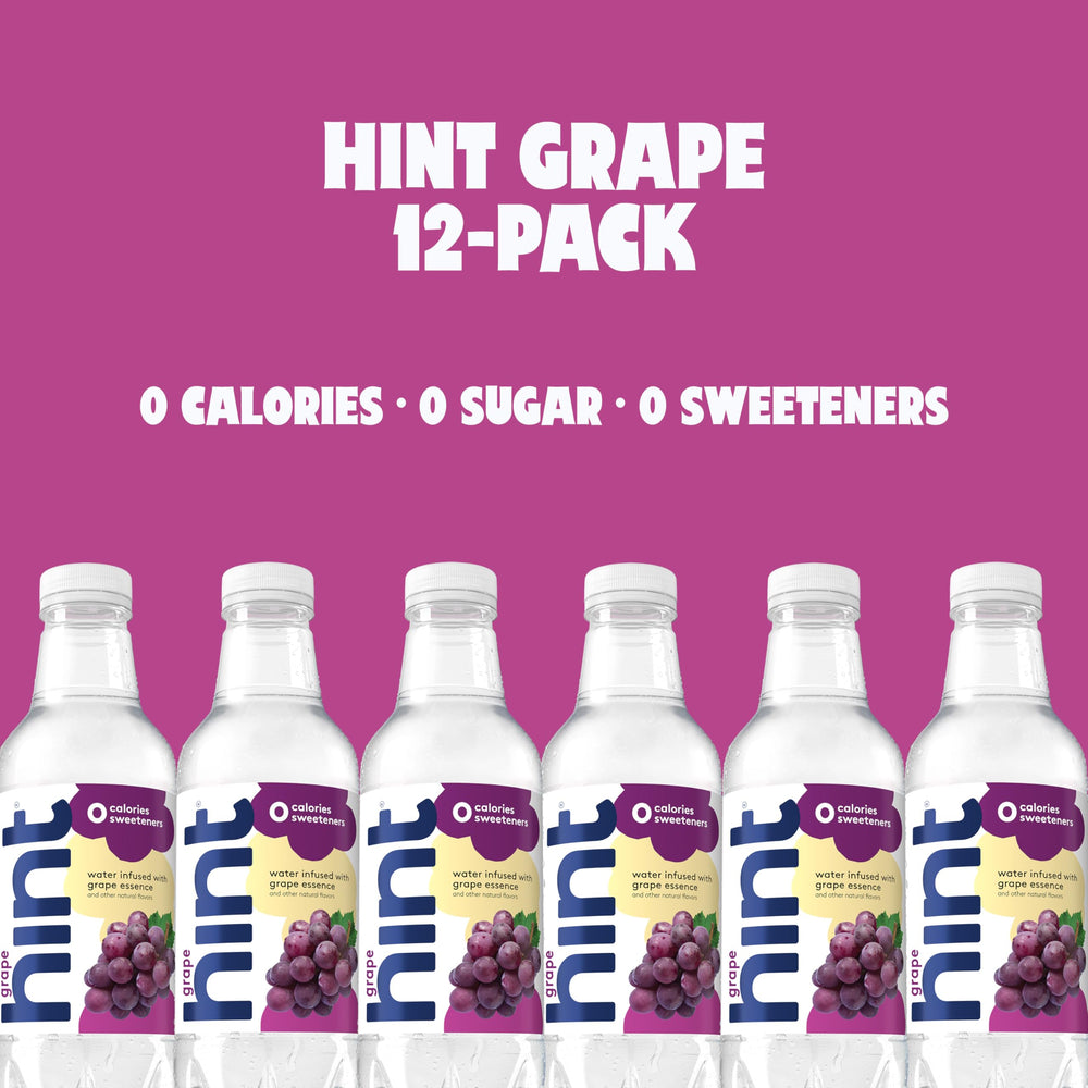Hint glass with grape-infused water demonstrates refreshing, calorie-free hydration.