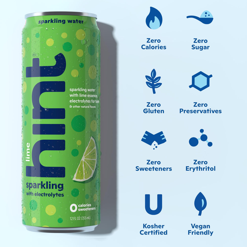 Hint Sparkling Lime can closeup highlights real fruit flavor without sugar.