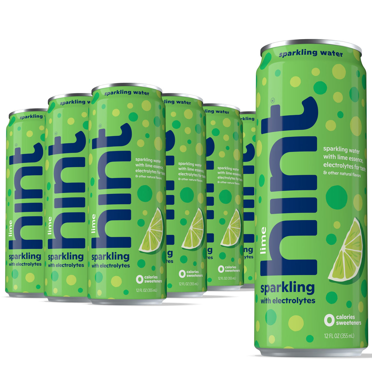Hint Sparkling Lime can front view shows crisp, zero-calorie hydration with electrolytes.