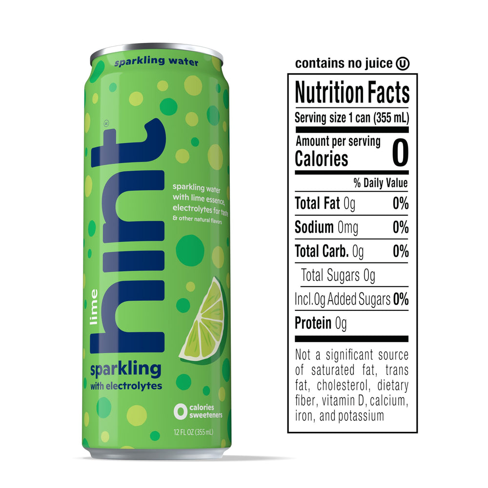 Hint Sparkling Lime can side view emphasizes portable, on-the-go refreshment.
