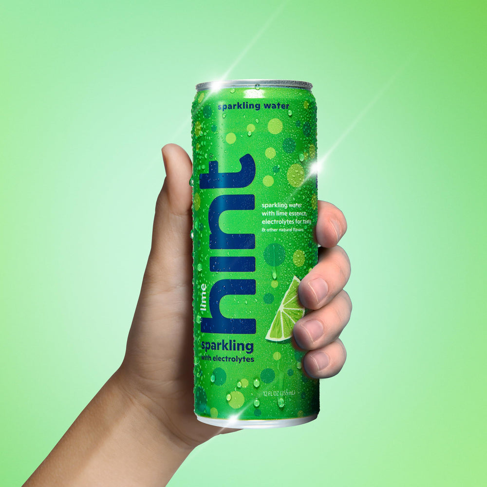 Hint Sparkling Lime packaging case indicates a 12-pack for home or office.