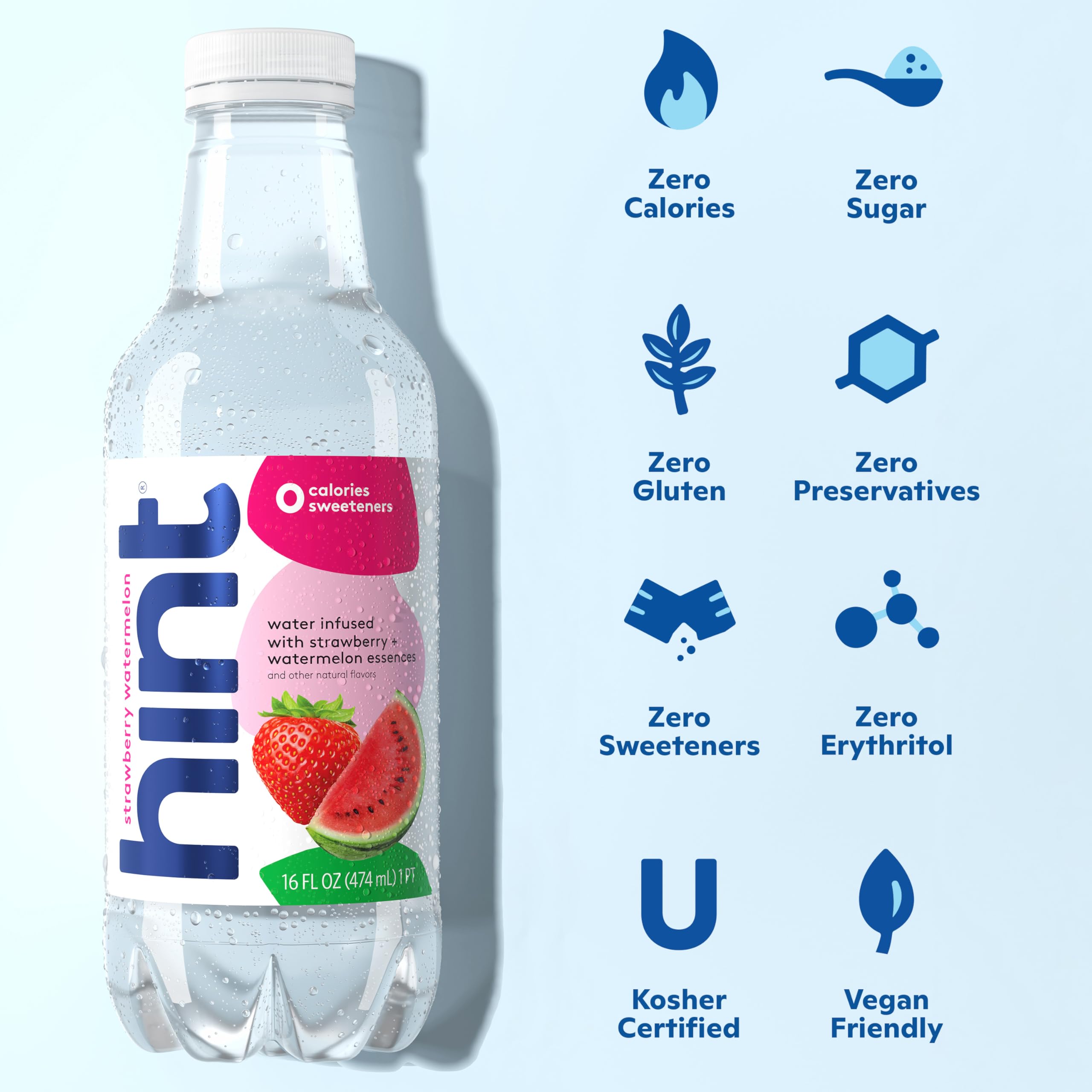 Hint Strawberry Watermelon pour reveals clear still water with real fruit essence.