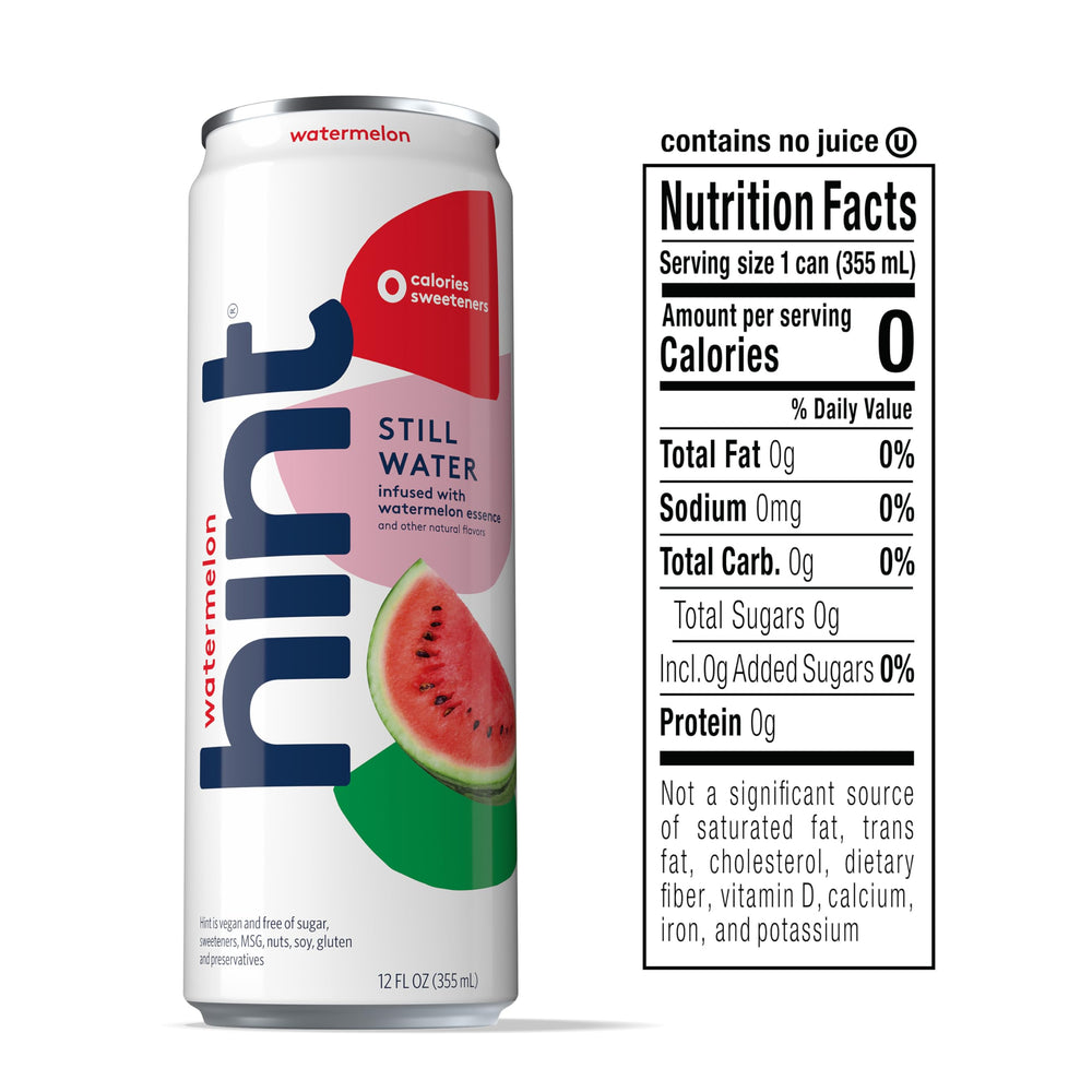 Hint Watermelon cans pack demonstrates easy, portable hydration for on-the-go moments.