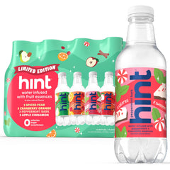 Hint Winter Variety Pack bottles in a row, zero sugar and zero calories.