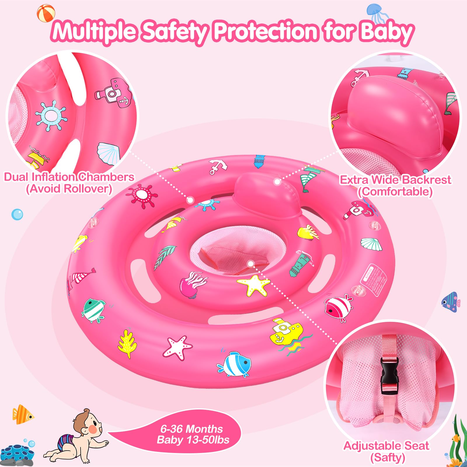 Hinzer baby pool float dual air chambers ensure stable, comfortable afloat