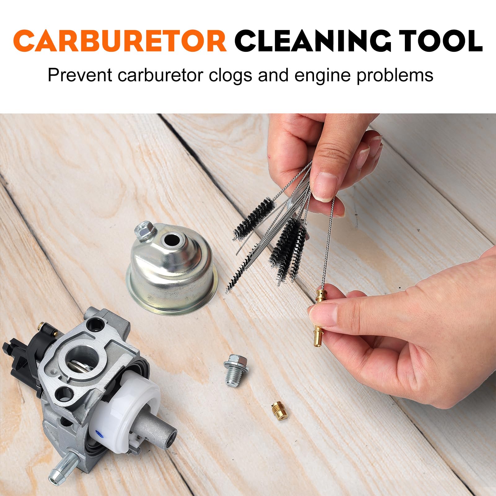 Hipa rust-resistant reusable cleaning tool helps prevent carburetor clogs.