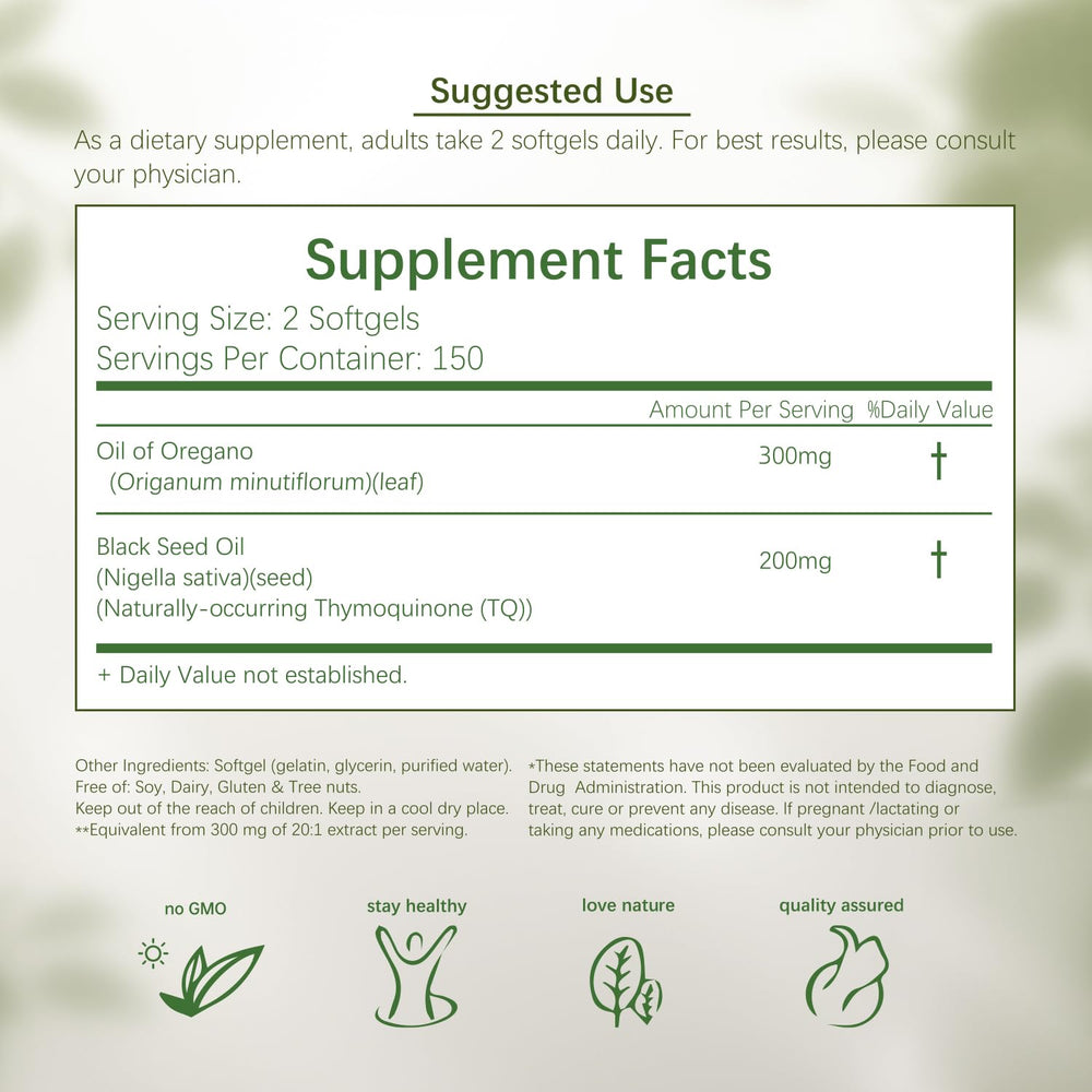 HiPlus oregano oil softgels closeup highlights fresh botanicals.