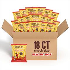 HIPPEAS Blazin' Hot puffs in a bag, convenient on-the-go snack option.
