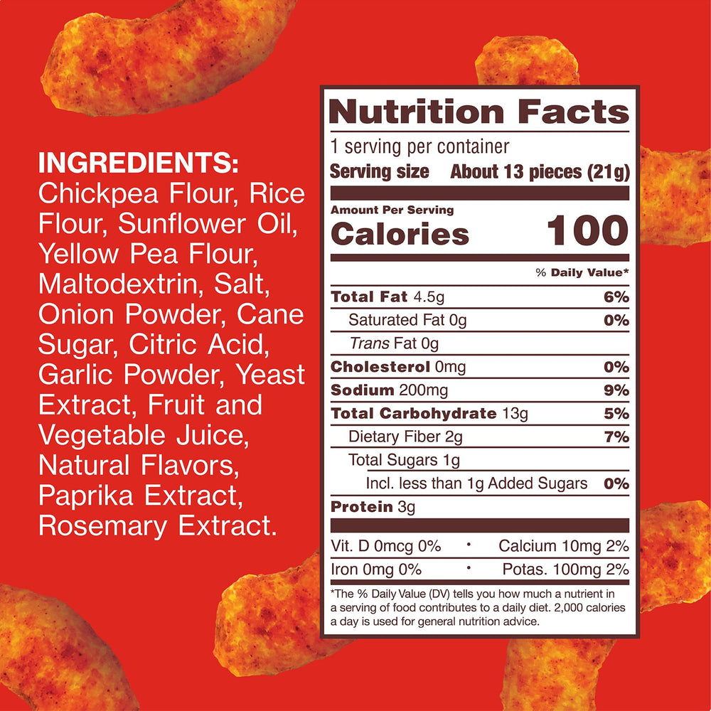 Close-up of HIPPEAS Blazin' Hot puffs showing crisp crunch texture.