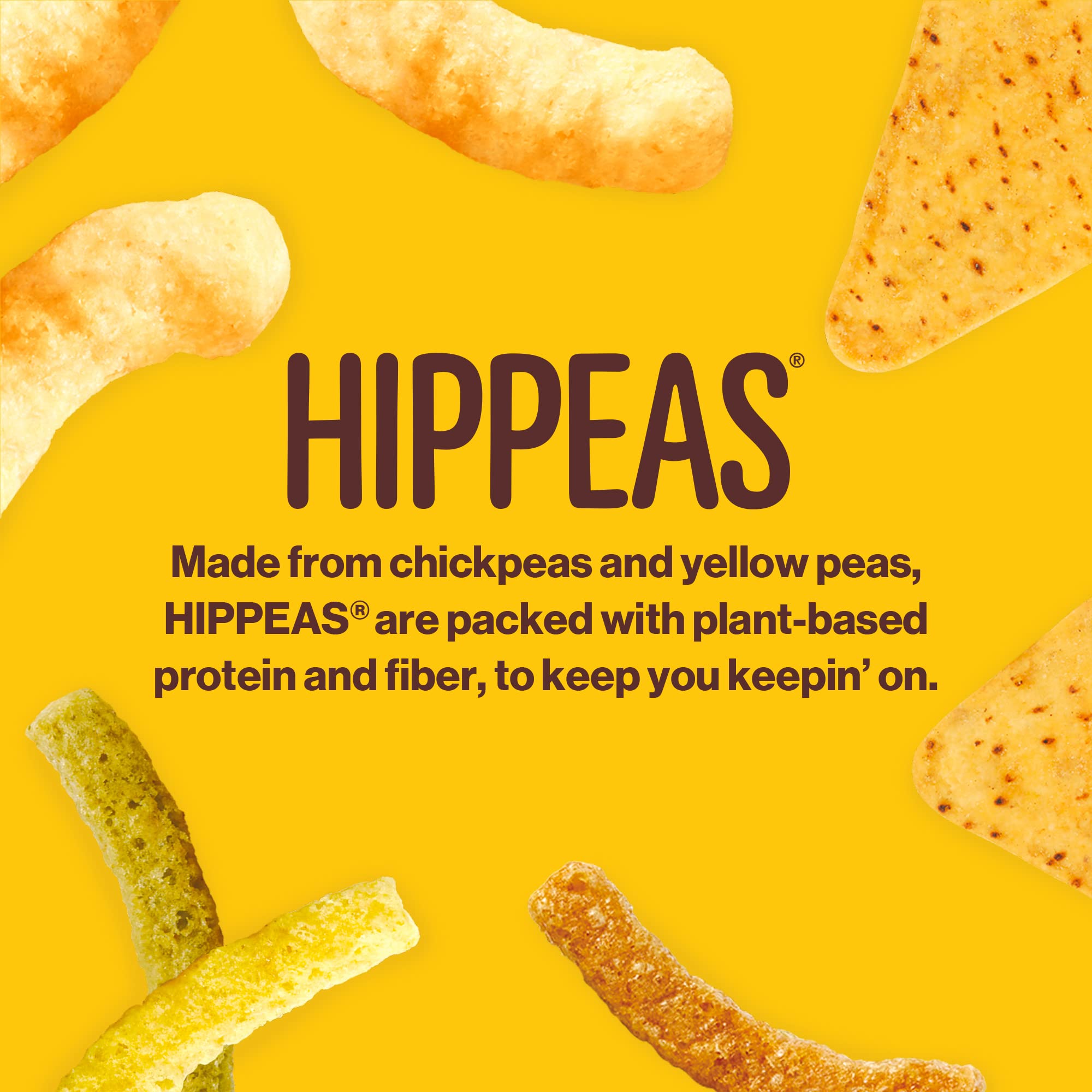 HIPPEAS Cheezy Vibes chickpea puffs Non-GMO and Kosher certified badge.