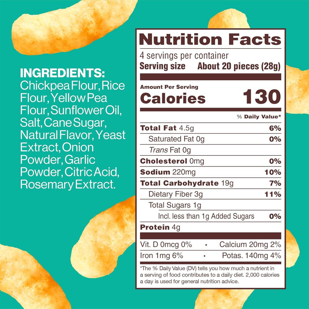 Close-up of HIPPEAS chickpea puffs showing crispy, savory texture