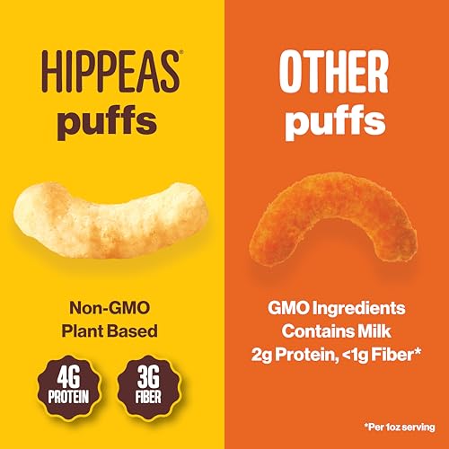Gluten-free, kosher, non-GMO badge on HIPPEAS packaging for inclusive snacking.