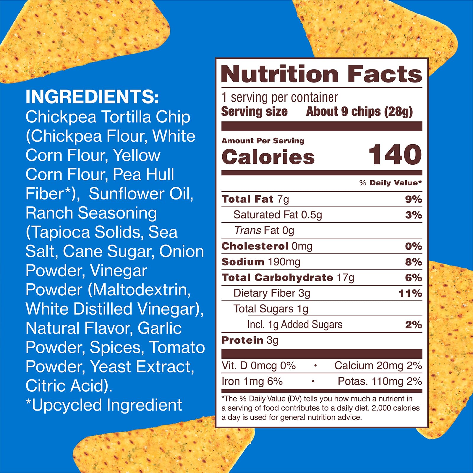 HIPPEAS Rockin' Ranch chips front pack shot emphasizing gluten-free, dairy-free snacking option.