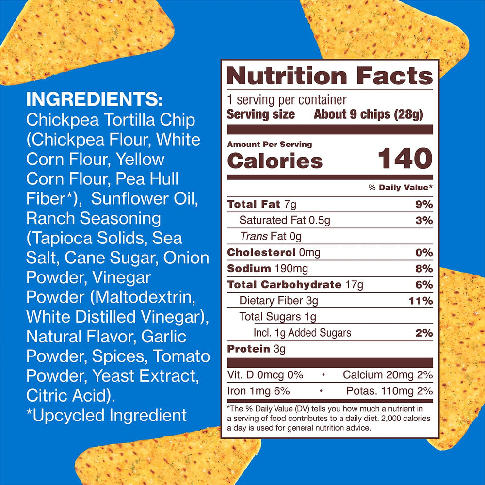 HIPPEAS Rockin' Ranch chips front pack shot emphasizing gluten-free, dairy-free snacking option.