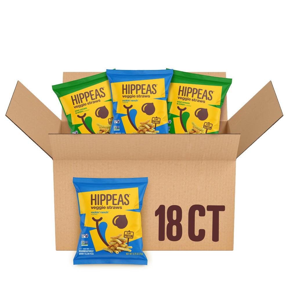 HIPPEAS Sour Cream & Onion veggie straw bag, savory crunch for on-the-go snacking