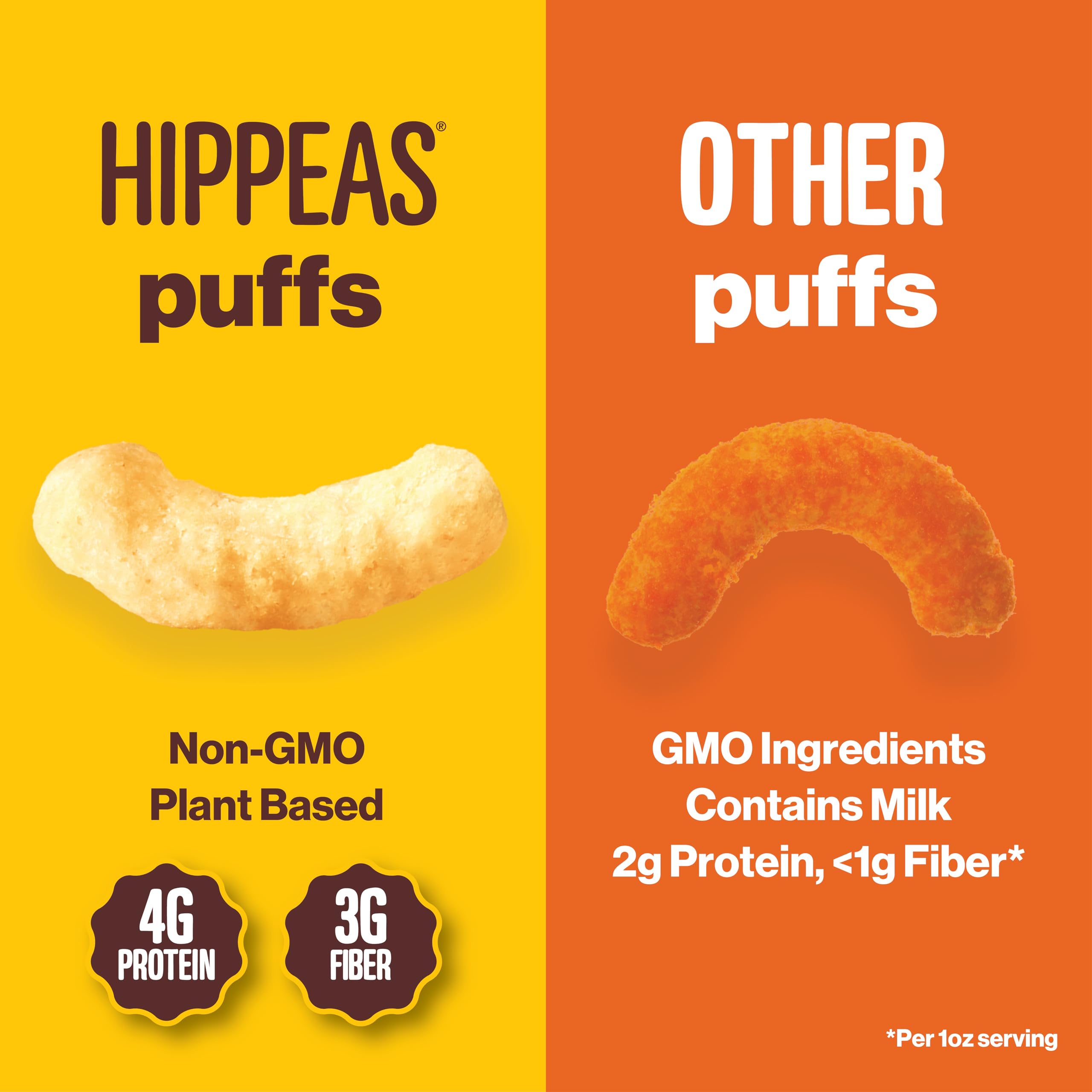 Hippeas vegan cheddar bag spotlights dairy-free flavor in plant-based form.