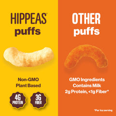 Hippeas vegan cheddar bag spotlights dairy-free flavor in plant-based form.