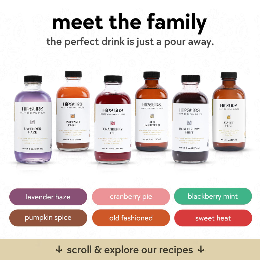 HipStirs Lavender Haze Syrup bottle on shelf highlights year-long shelf stability.