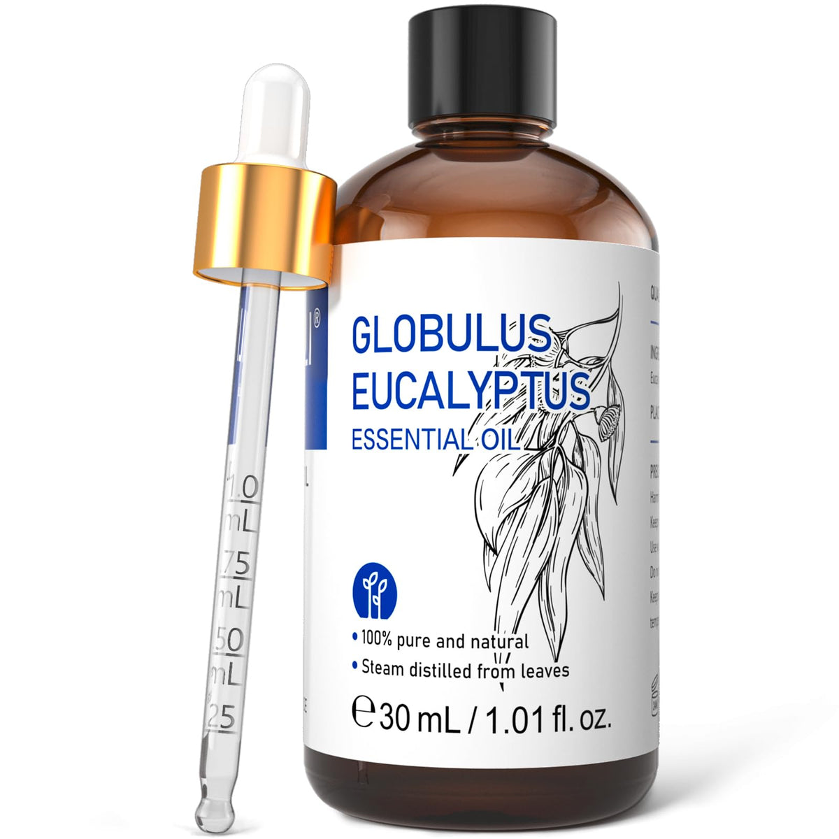 HIQILI eucalyptus essential oil bottle 1oz with dropper for diffuser aroma.